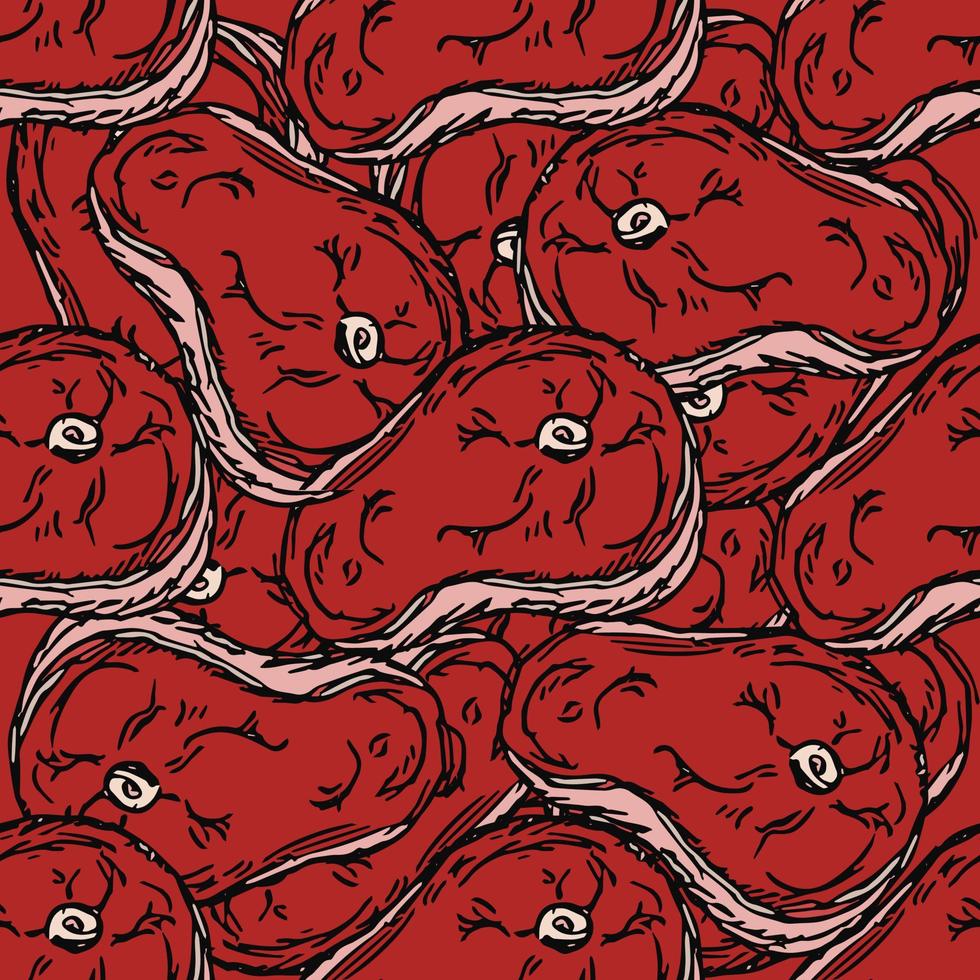 naadloos steakpatroon. vector doodle illustratie met biefstuk pictogram. patroon met vlees