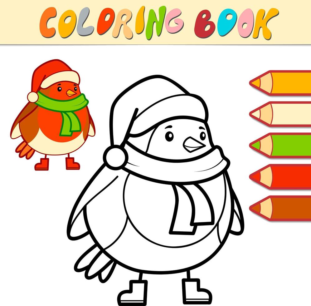 kleurboek of kleurplaat voor kinderen. kerst vogel zwart-wit vector