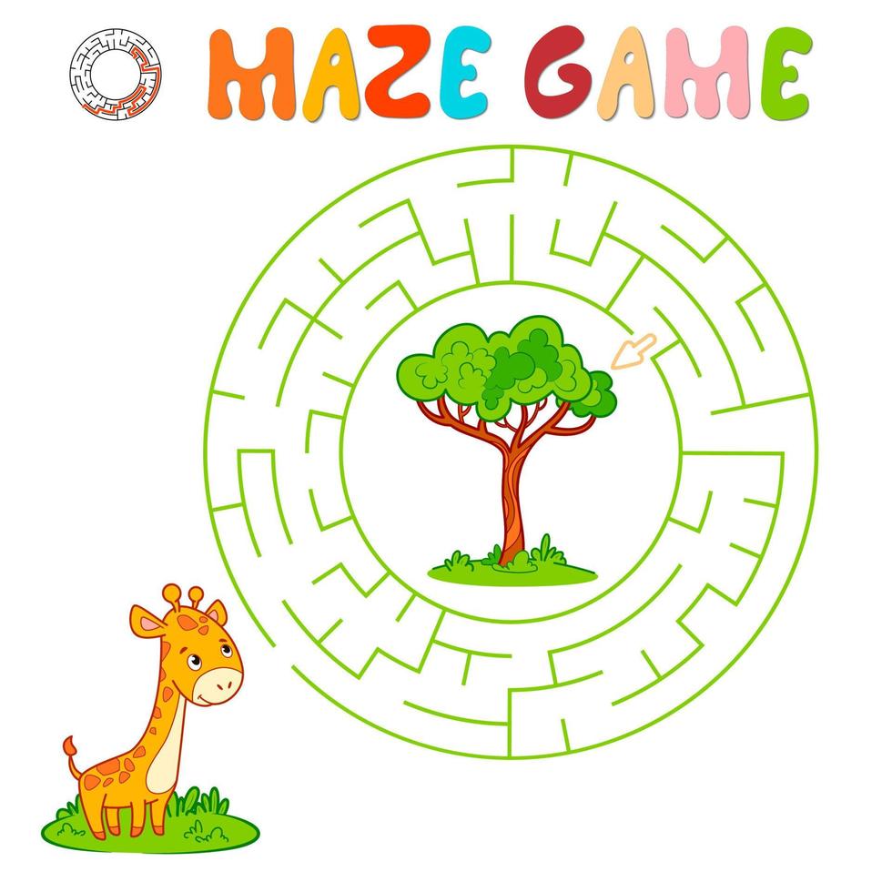 doolhof puzzelspel voor kinderen. cirkel doolhof of labyrint spel met giraffe. vector