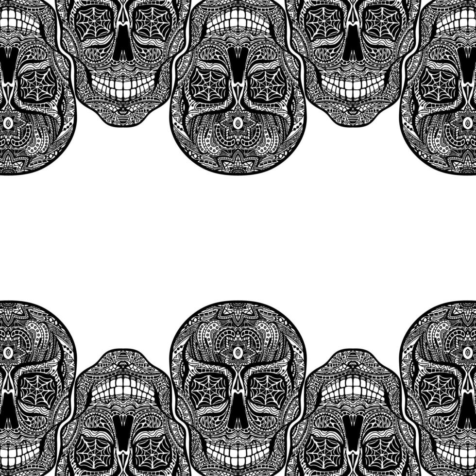 tattoo schedel, zwart-witprinter vectorillustratie op witte achtergrond, dag van de dode symbool. vector