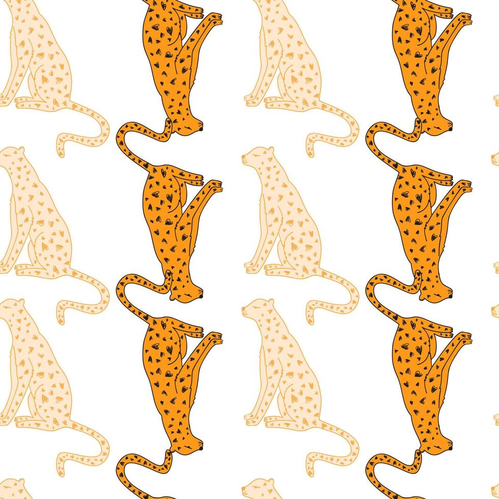 doodle cheetah naadloze patroon. hand getekend schattig luipaard eindeloos behang. wilde dieren achtergrond. vector