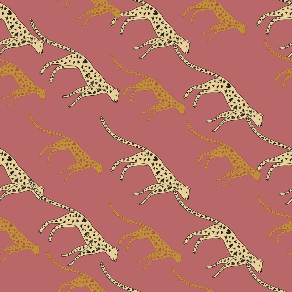 hand getekend schattig luipaard naadloos patroon. doodle cheetah eindeloos behang. vector