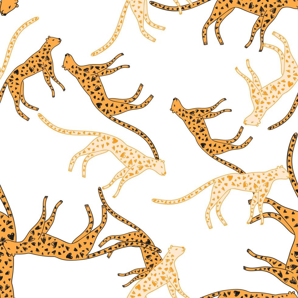 hand getekend schattig luipaard naadloos patroon. doodle cheetah eindeloos behang. vector