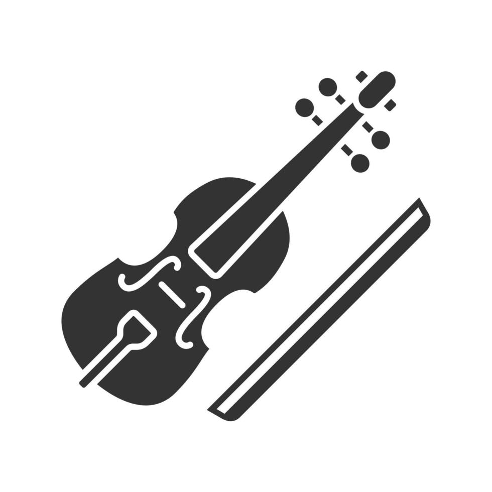 altviool en boog glyph icoon. cello. silhouet symbool. negatieve ruimte. vector geïsoleerde illustratie