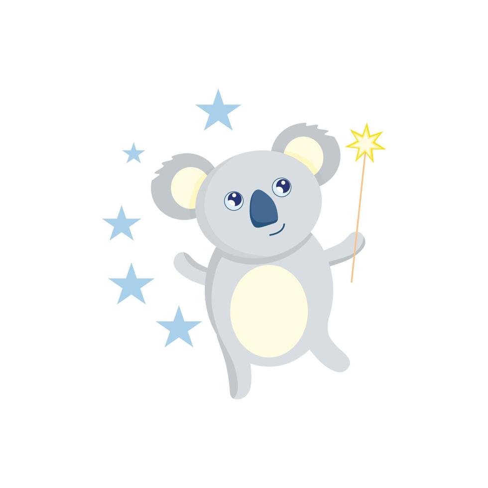 schattige koala met een toverstaf. vectorillustratie voor de kleuterschool. een personage voor kinderen. vector