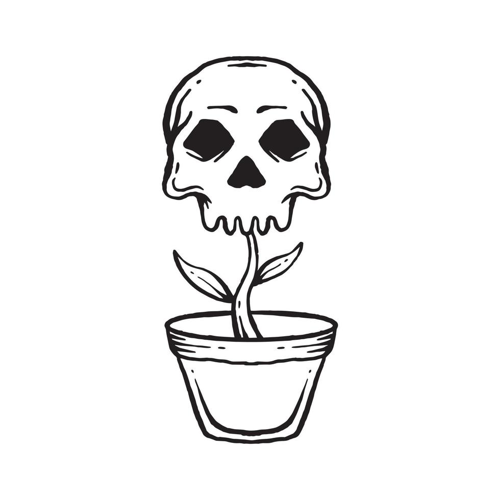 zwart-wit boom schedel doodle illustratie voor sticker tattoo poster t-shirt ontwerp etc vector