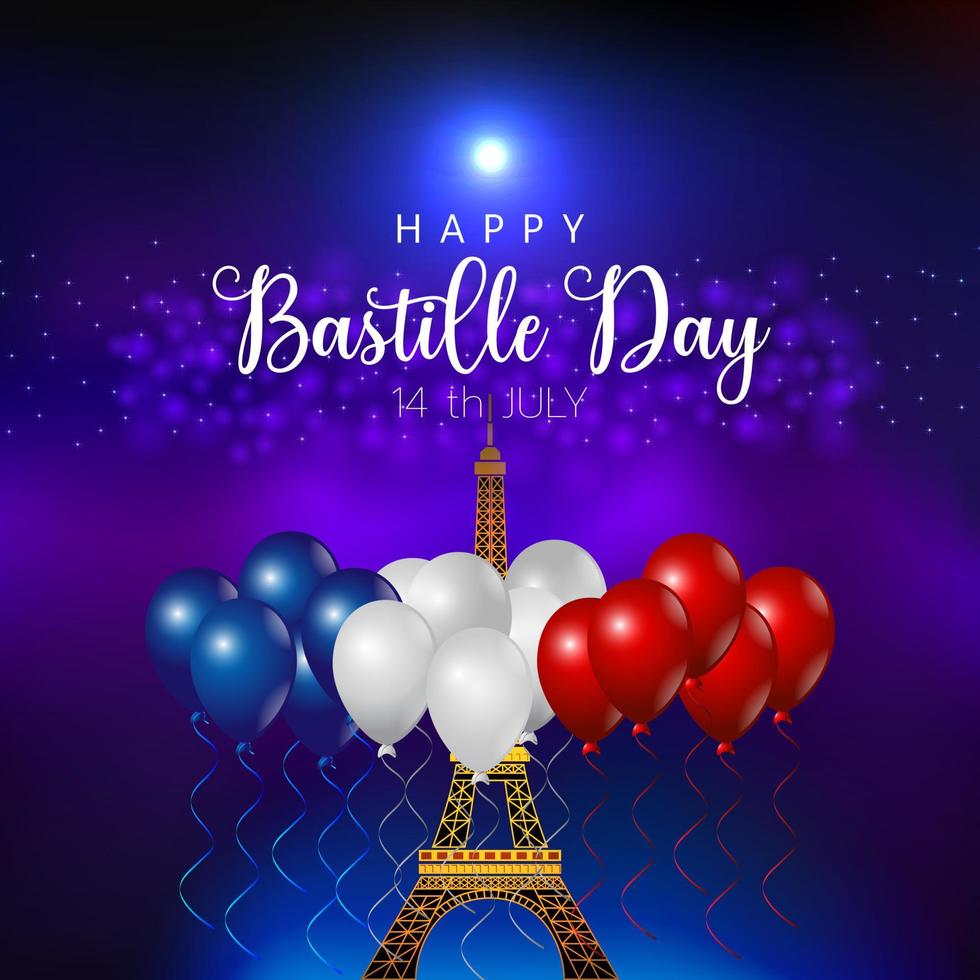 frankrijk 14 juli. gelukkige bastille-dagviering met toren eiffel en ballon vectorillustratieontwerp viering115 kopie vector