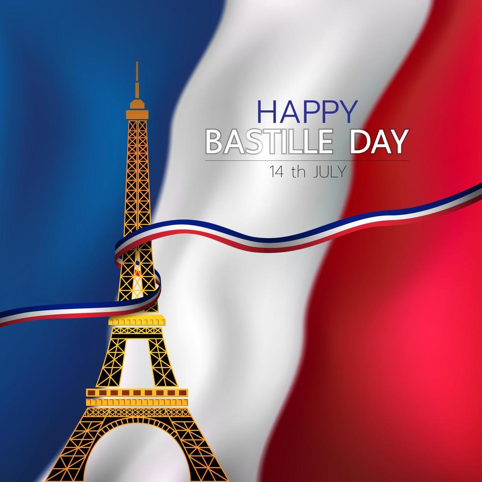 gelukkig vieren franse nationale feestdag, franse vlag achtergrond. vector