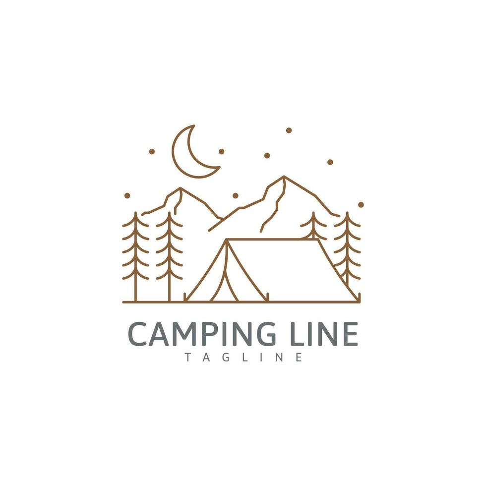 camping logo of illustratie in lijnstijl vector ontwerpsjabloon