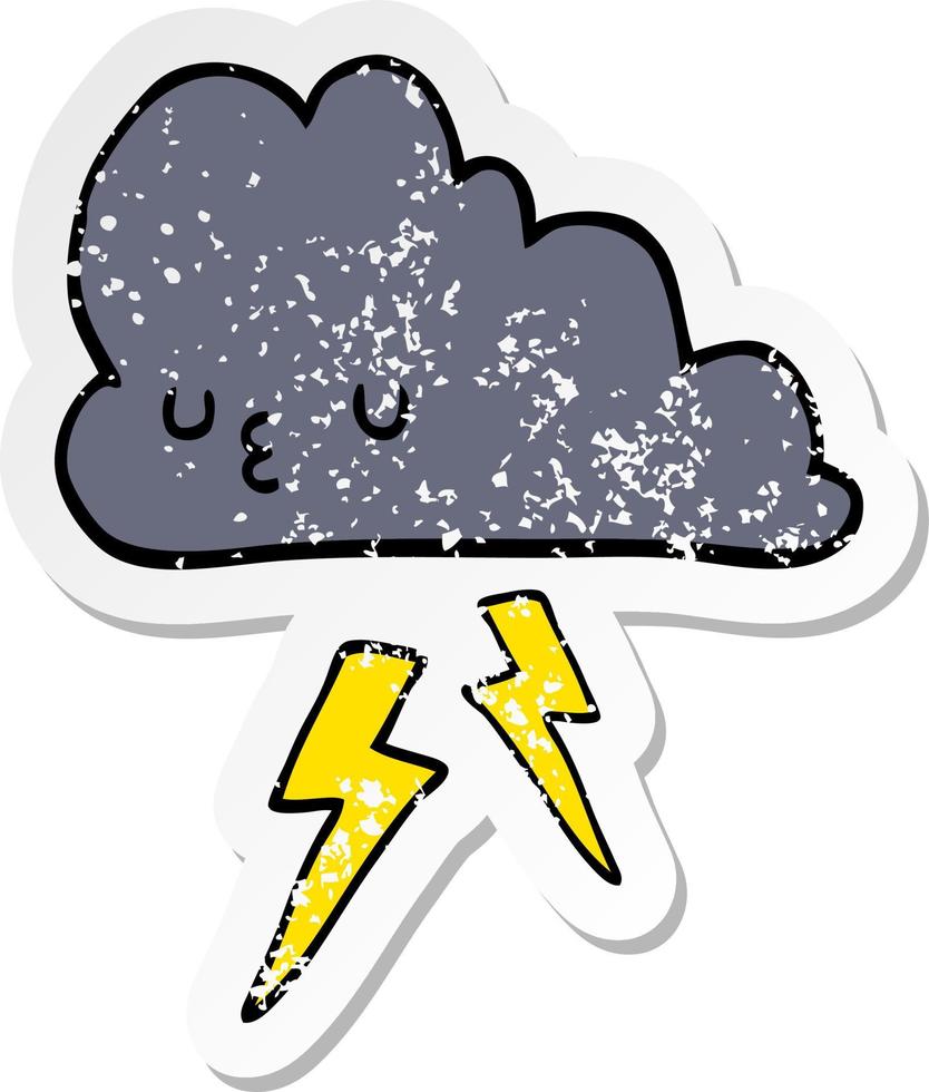 verontruste sticker van een cartoon onweerswolk vector