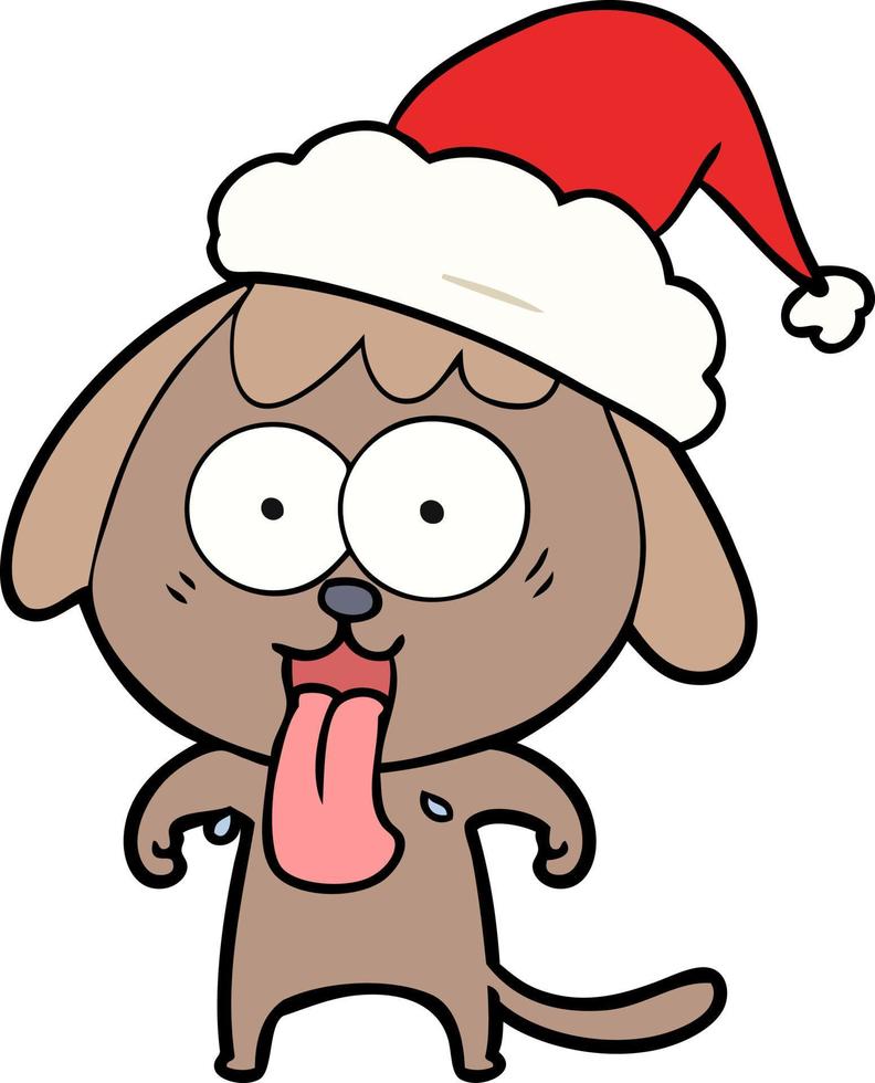 schattige lijntekening van een hond met een kerstmuts vector