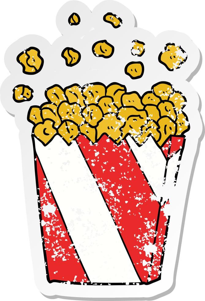 verontruste sticker van een cartoon bioscoop popcorn vector