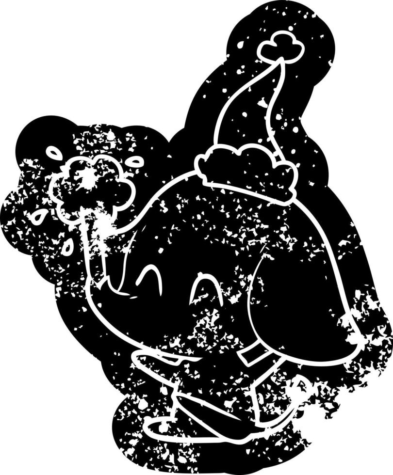 schattige cartoon verontruste icoon van een olifant die water spuwt met een kerstmuts? vector