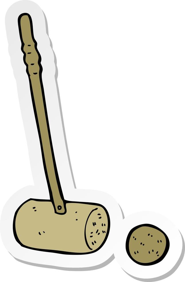 sticker van een cartoon croquet hamer en bal vector