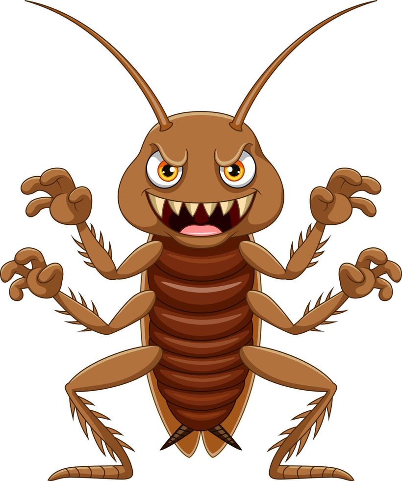 cartoon enge kakkerlak op witte achtergrond vector