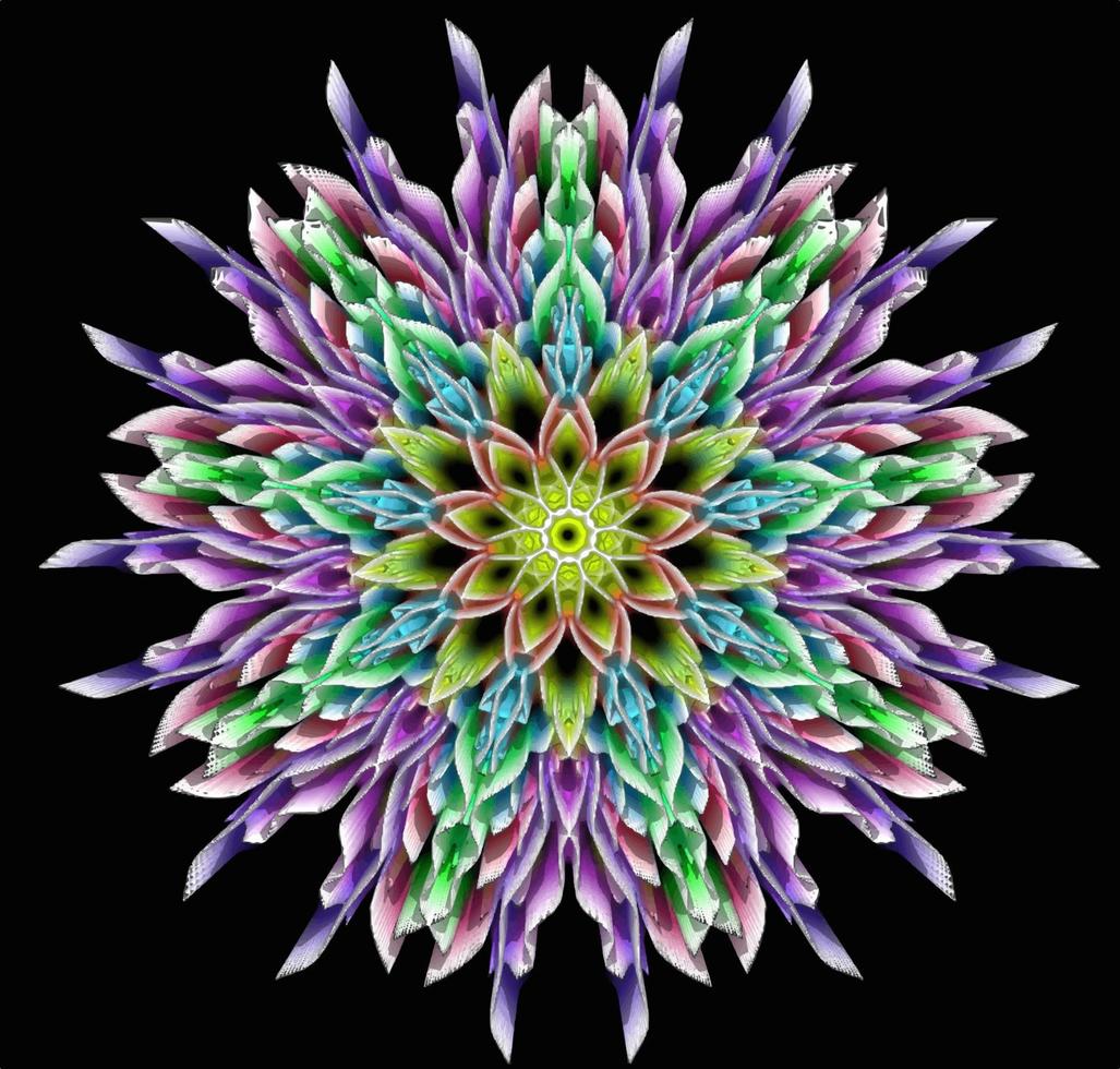 abstract ingewikkeld symmetrisch bloemenornament. fantastische fractal mandala. psychedelische digitale kunst. 3D-rendering. vector