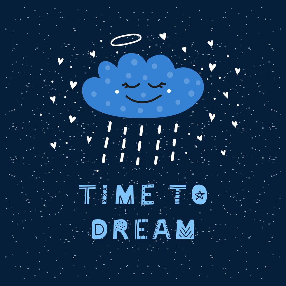 poster met doodle happy cloud karakter en belettering in scandinavische stijl. vector