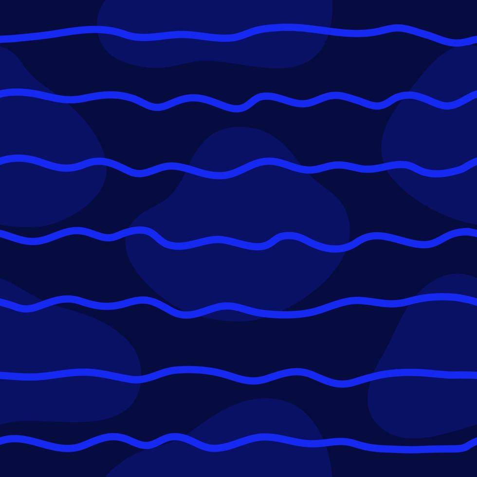 blauw naadloos patroon met golvende strepen en abstracte vormen. vector