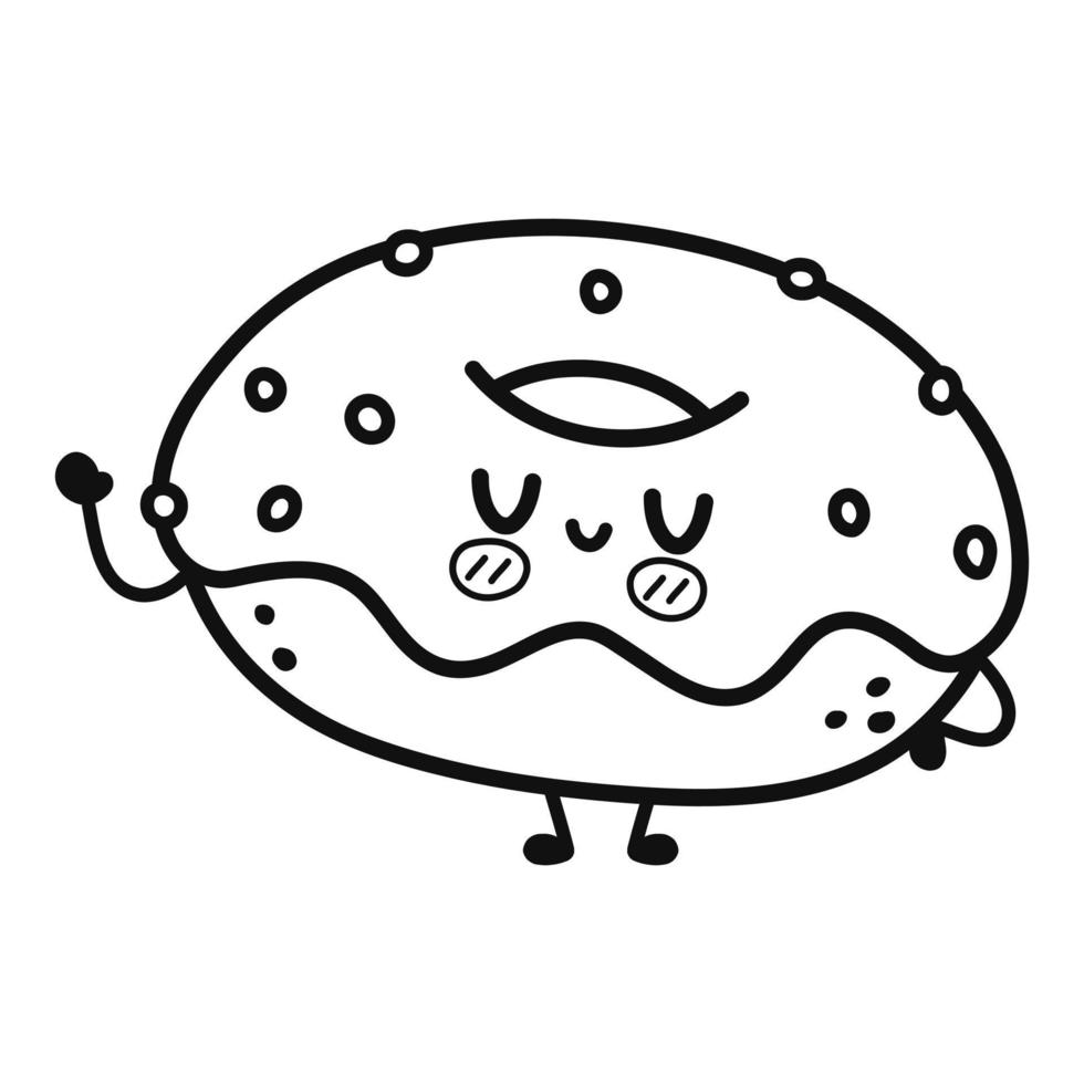 grappige schattige happy donut karakters bundel set. vector hand getekend cartoon kawaii karakter illustratie pictogram. geïsoleerd op een witte achtergrond. schets cartoon afbeelding voor kleurboek