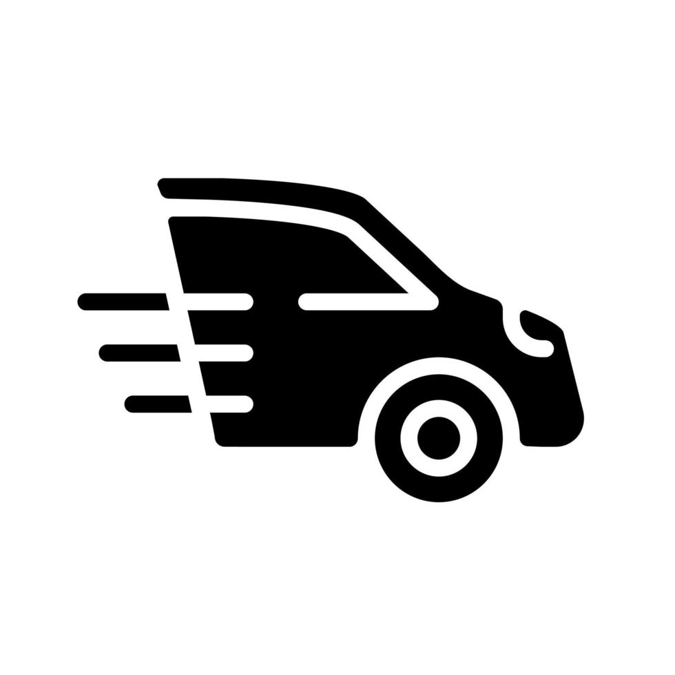 auto zwart glyph-pictogram. motorvoertuig. brandstof en elektrische auto's. passagiers vervoer. dynamische beweging. silhouet symbool op witte ruimte. solide pictogram. vector geïsoleerde illustratie