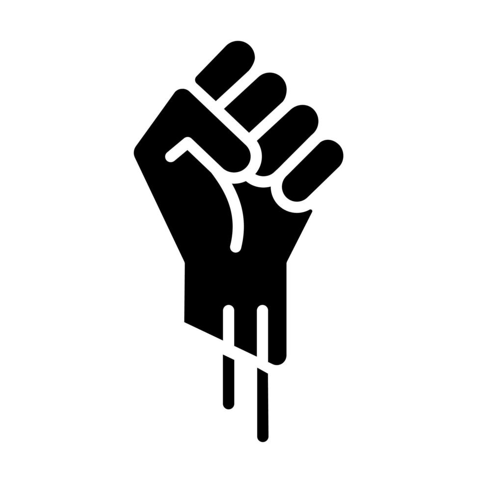 vuist omhoog zwart glyph-pictogram. symbool van protest en verzet. politieke solidariteit. sterkte en kracht. silhouet symbool op witte ruimte. solide pictogram. vector geïsoleerde illustratie