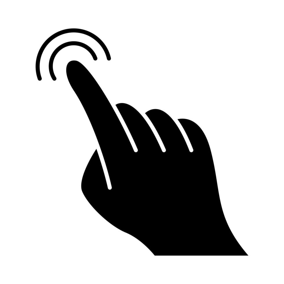 touchscreen gebaar glyph icoon. aanwijzen, klikken, 2x tikken gebaren. menselijke hand en vingers. sensorische apparaten gebruiken. silhouet symbool. negatieve ruimte. vector geïsoleerde illustratie