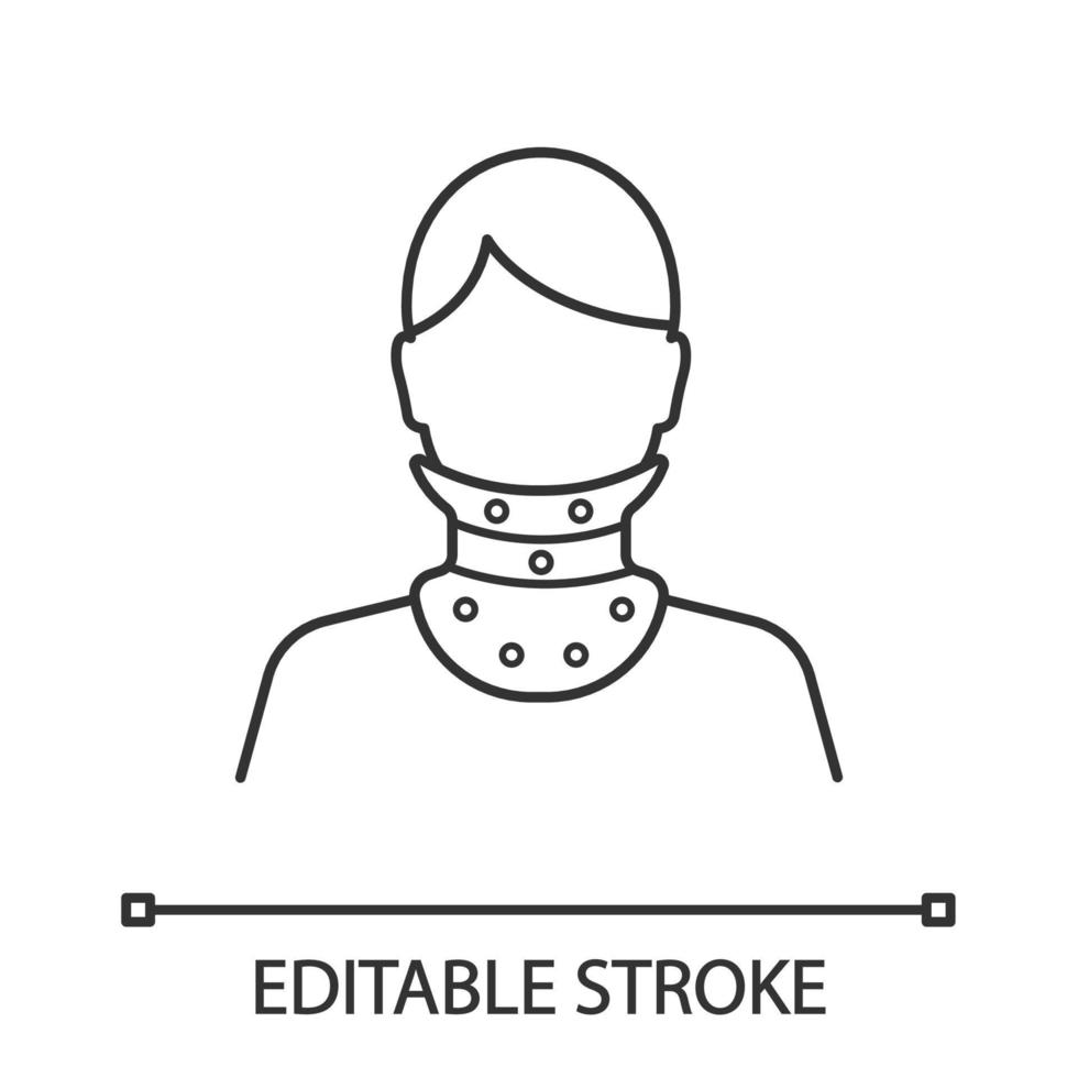 cervicale kraag lineaire pictogram. nek brace. dunne lijn illustratie. medische kunststof neksteun. orthopedische kraag. traumatisch hoofd- en nekletsel. vector geïsoleerde overzichtstekening. bewerkbare streek