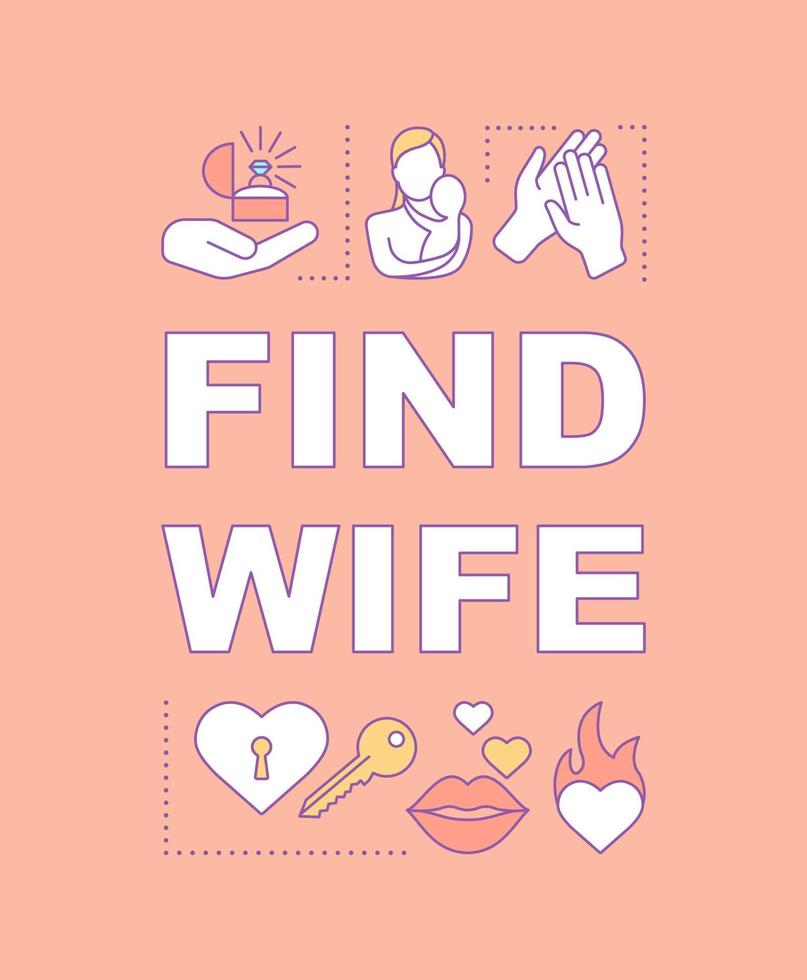 vind vrouw woord concepten banner. online dating. familie, huwelijk matchmaking. koppel wedstrijd. presentatie, website. geïsoleerde belettering typografie idee met lineaire pictogrammen. vector overzicht illustratie