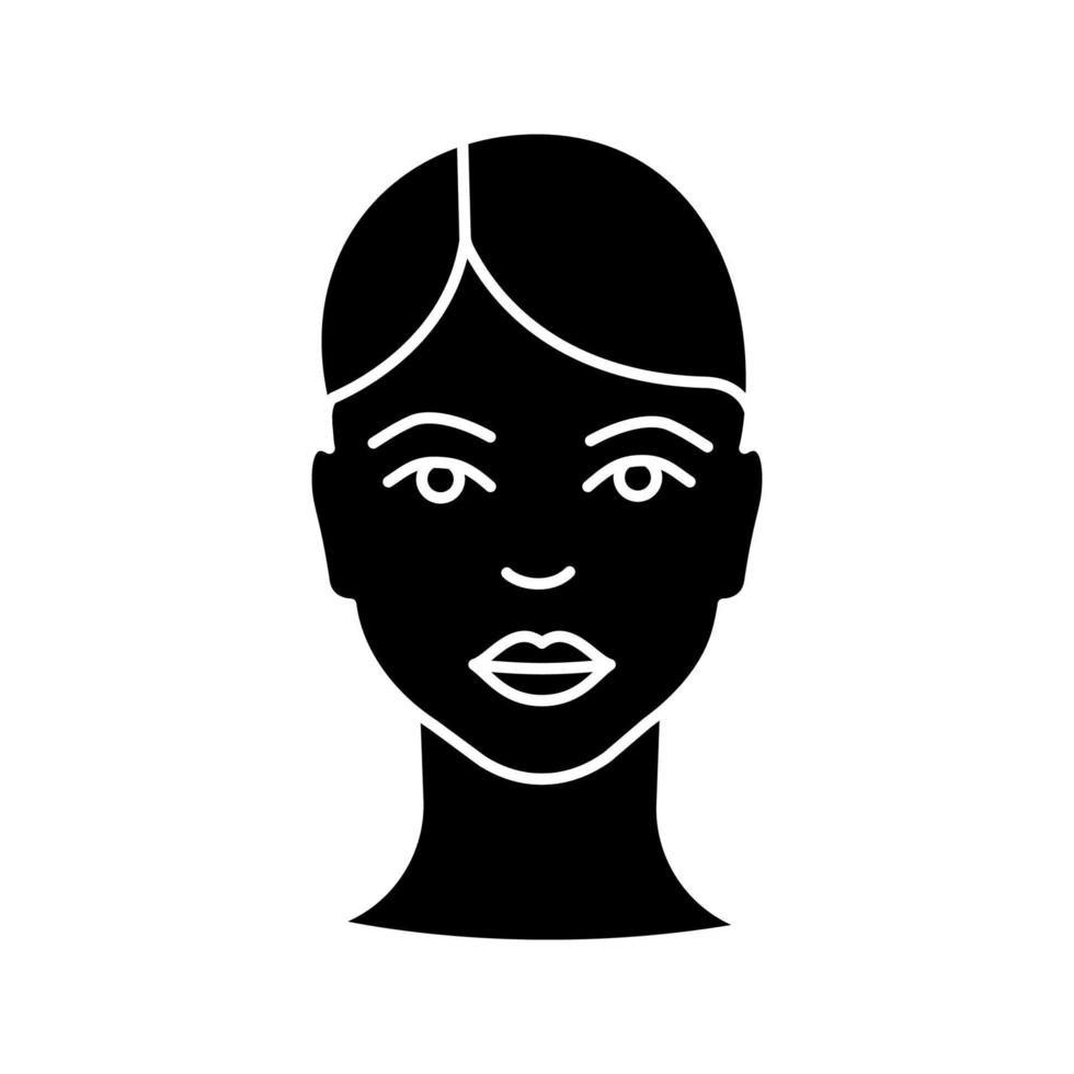 vrouw gezicht glyph pictogram. jonge en gezonde huid. dame. gebruikersprofiel. vrouw avatar. silhouet symbool. negatieve ruimte. vector geïsoleerde illustratie