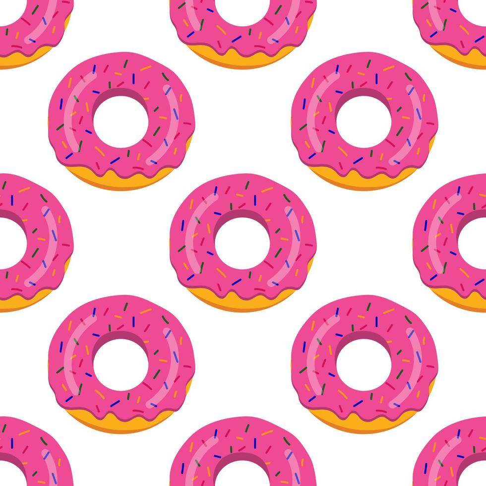 naadloos donutpatroon met roze glazuur. vectorillustratie op een witte achtergrond. vector