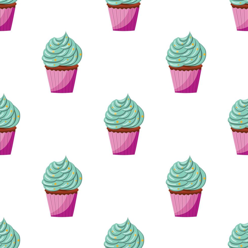 naadloos cupcakepatroon met blauwe room en hagelslag. vectorillustratie op een witte achtergrond. vector