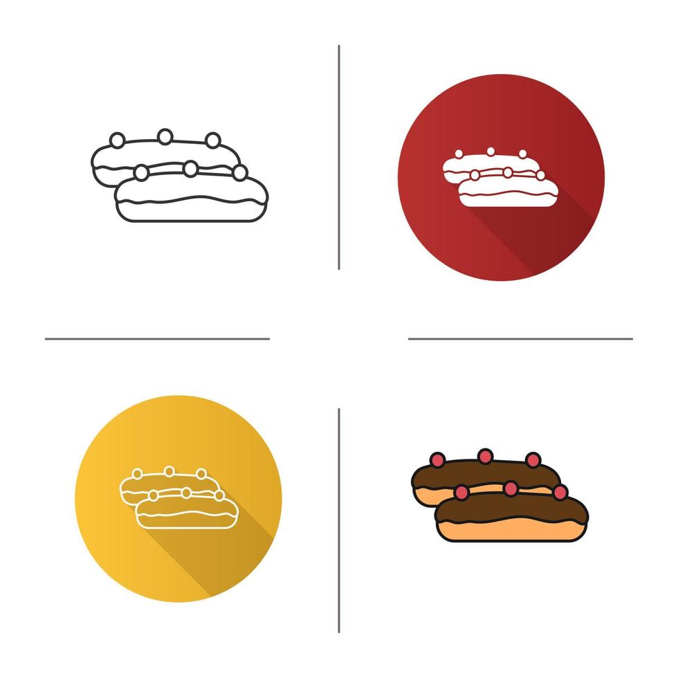 éclair taart icoon. plat ontwerp, lineaire en kleurstijlen. geïsoleerde vectorillustraties vector