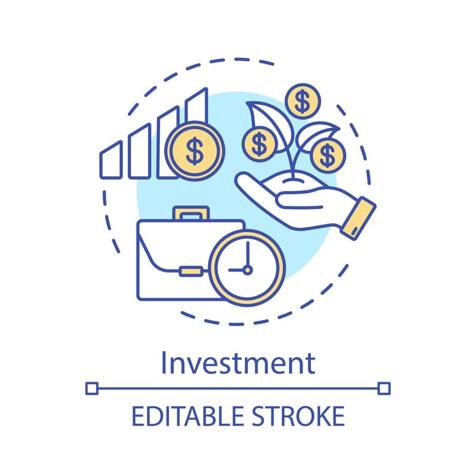 investeringsconcept icoon. financiële portefeuille. kapitaalgroei. verhoging van het contante inkomen. geld investeren voor winst idee dunne lijn illustratie. vector geïsoleerde overzichtstekening. bewerkbare streek