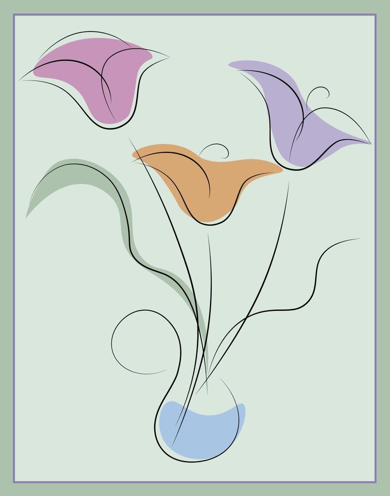 ansichtkaart met bloemen. grafische kunst. gestileerd in aquarel. vector