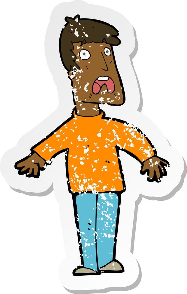 retro noodlijdende sticker van een cartoon doodsbange man vector