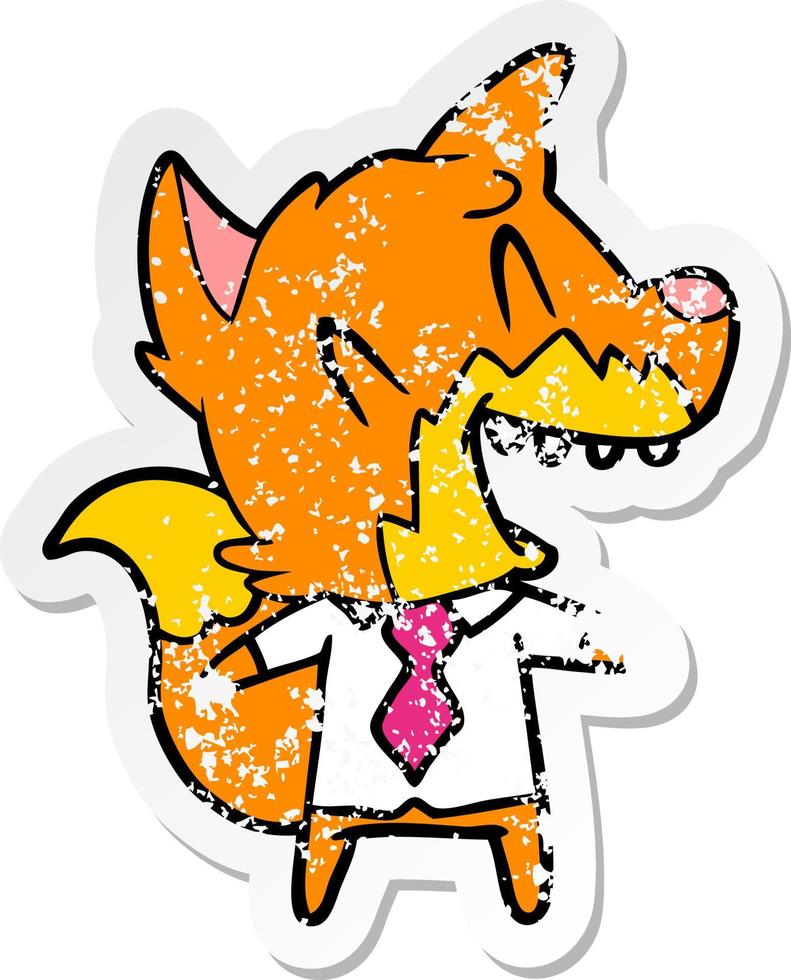 verontruste sticker van een lachende vos in overhemd en stropdas vector