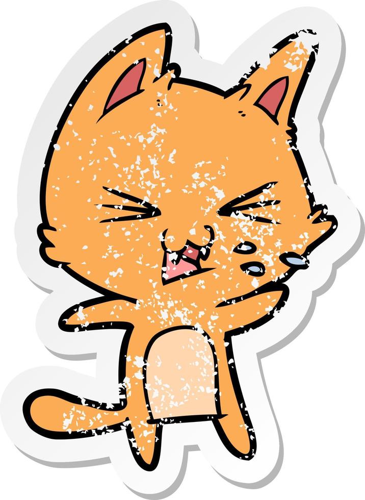 verontruste sticker van een cartoonkat die sist vector