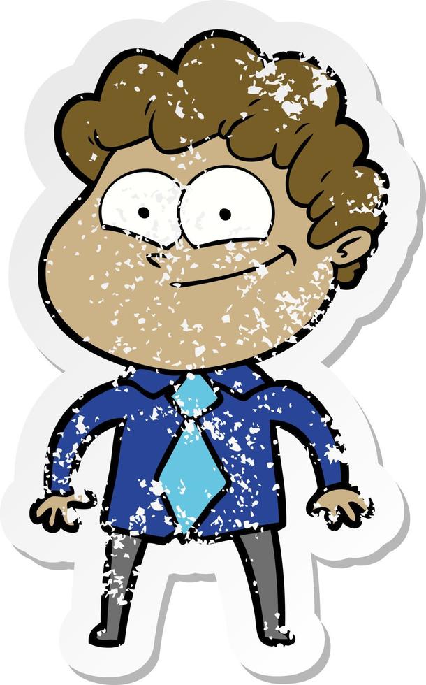 verontruste sticker van een cartoon gelukkige man vector