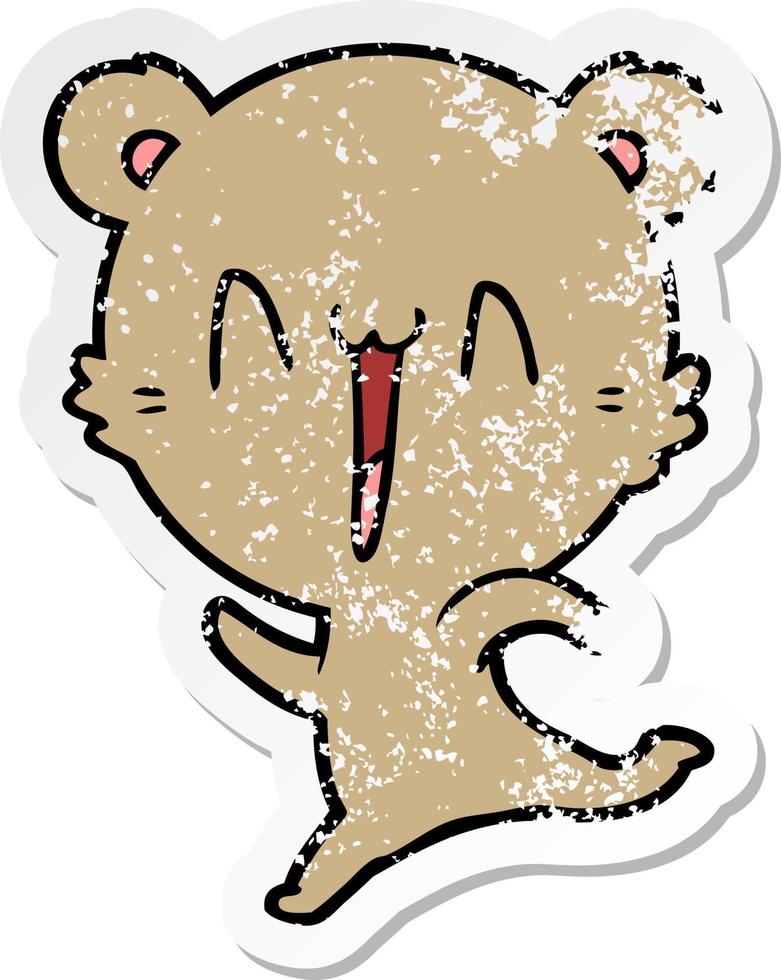 verontruste sticker van een vrolijke cartoon met een beer vector