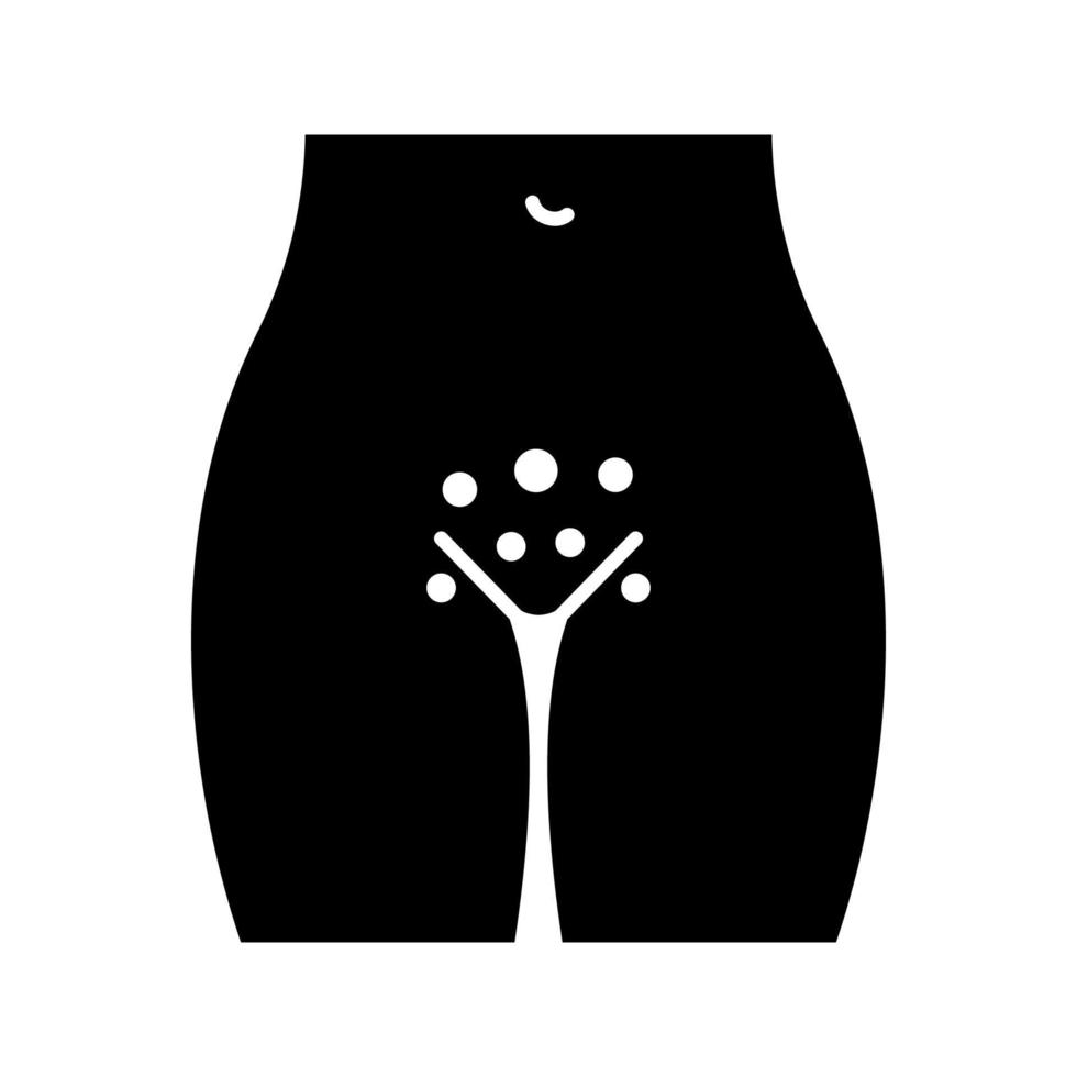 genitale uitslag glyph icoon. vaginale jeuk. geslachtsziekte symptoom. gynaecologische infectieziekte. genitale dermatitis, zweren. silhouet symbool. negatieve ruimte. vector geïsoleerde illustratie