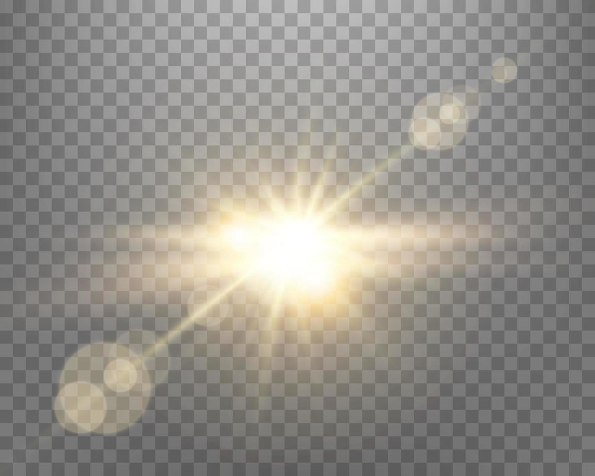 zonlicht lens flare, zonneflits met stralen en spotlight. vector