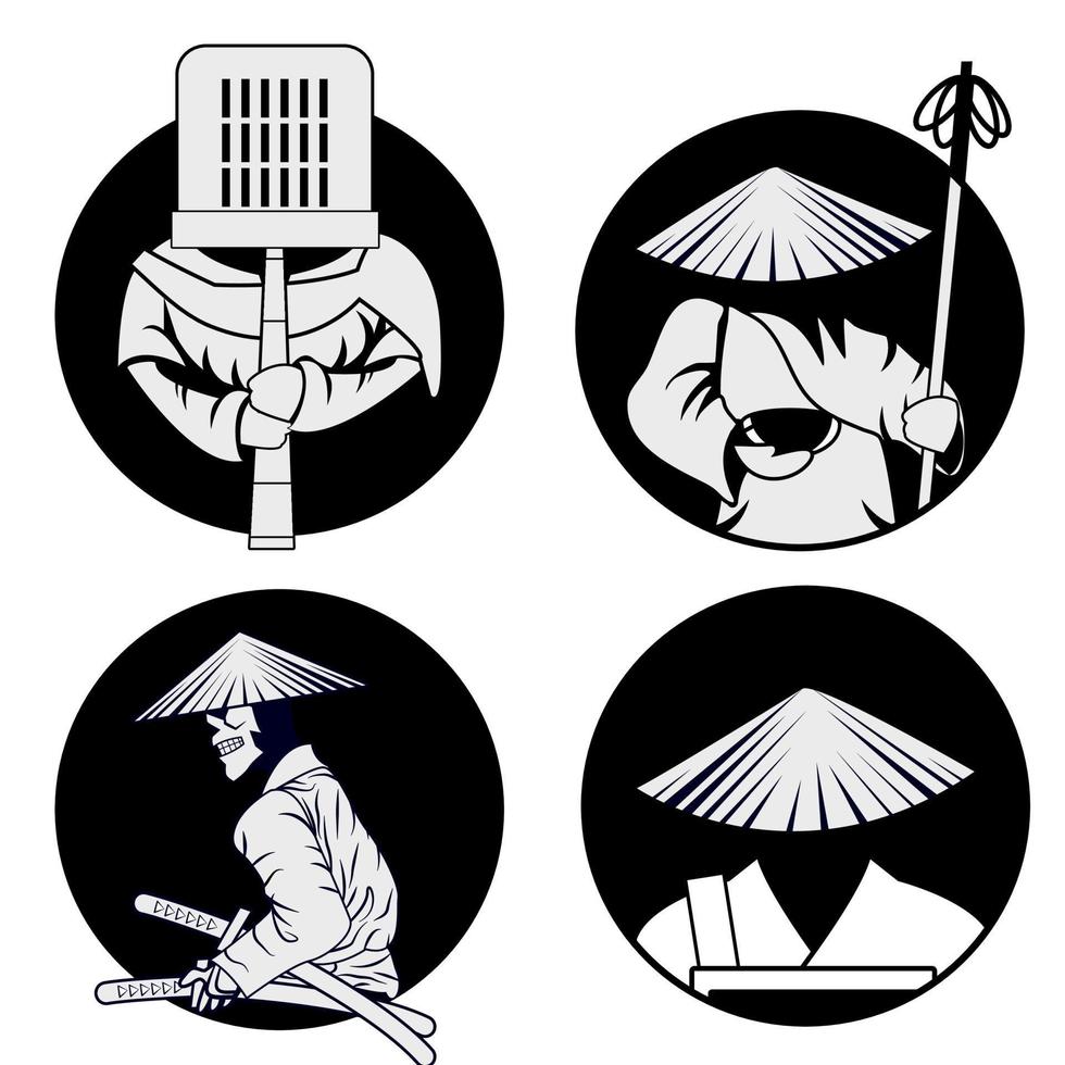 bundel van Japanse monnikenkrijger met strohoed vector