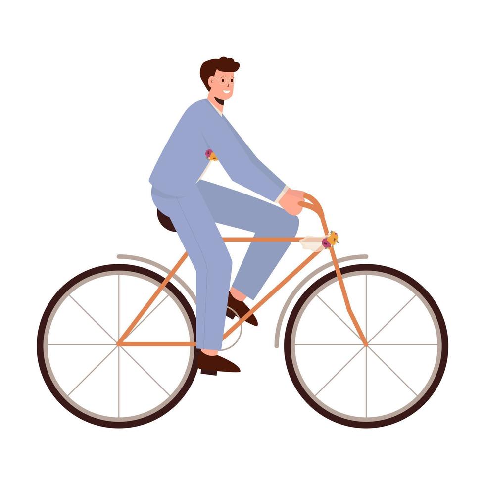 man rijdt op de fiets geïsoleerd op de hite achtergrond. vector illustratie