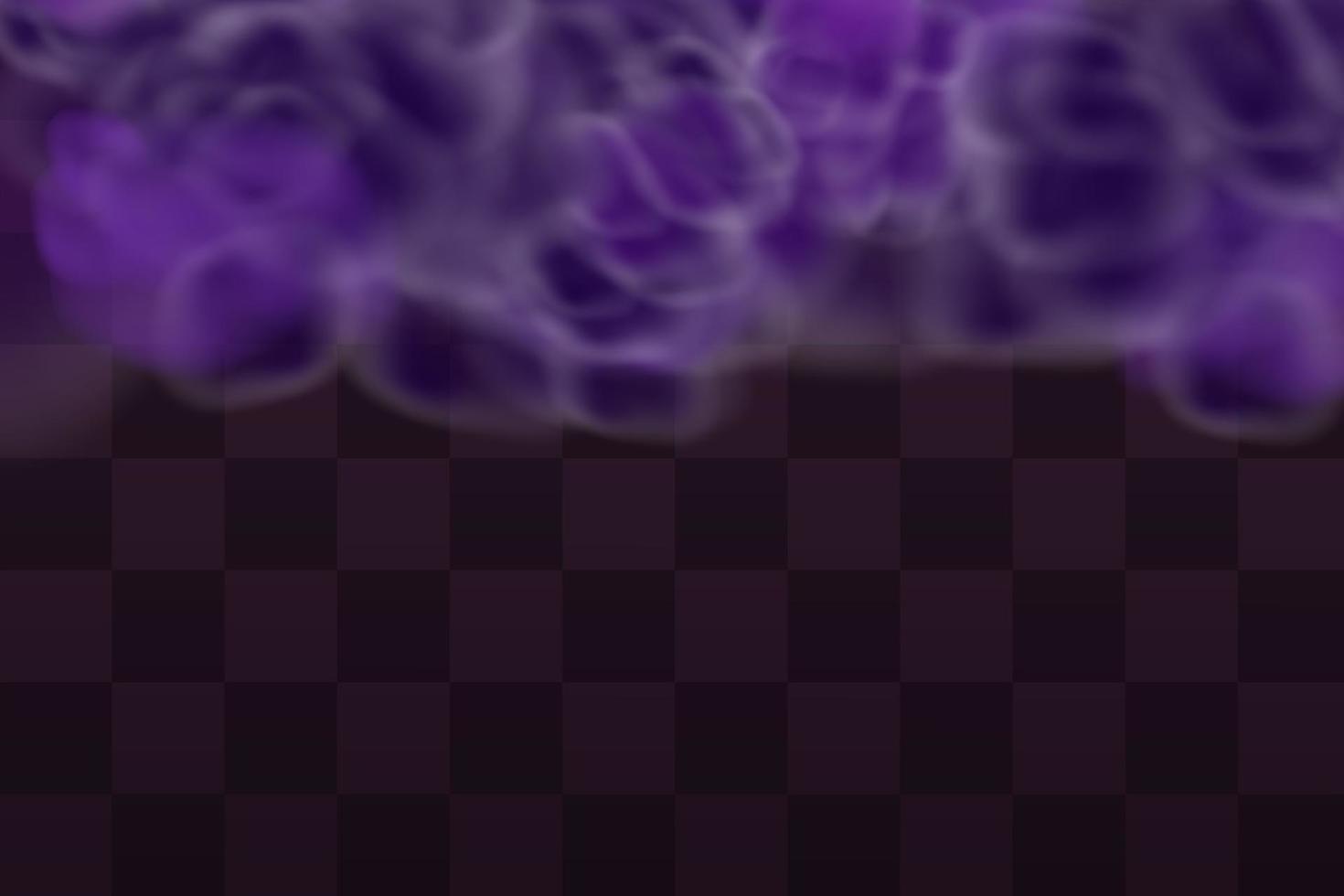 realistische enge mystieke violette mist in nacht halloween. paars giftig gas, stof en rook effect. vector