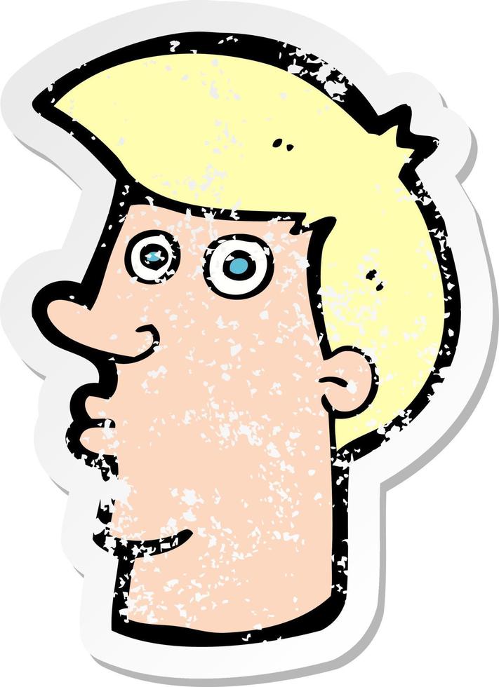 retro noodlijdende sticker van een cartoon verwarde man vector