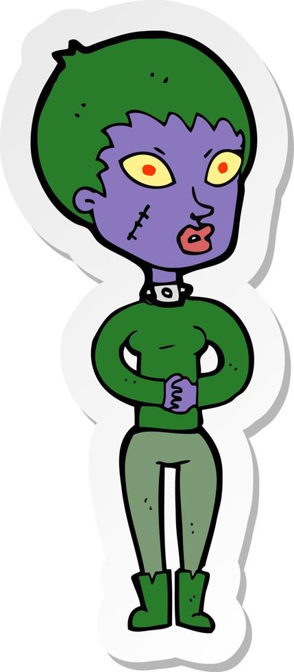 sticker van een cartoon zombie meisje vector