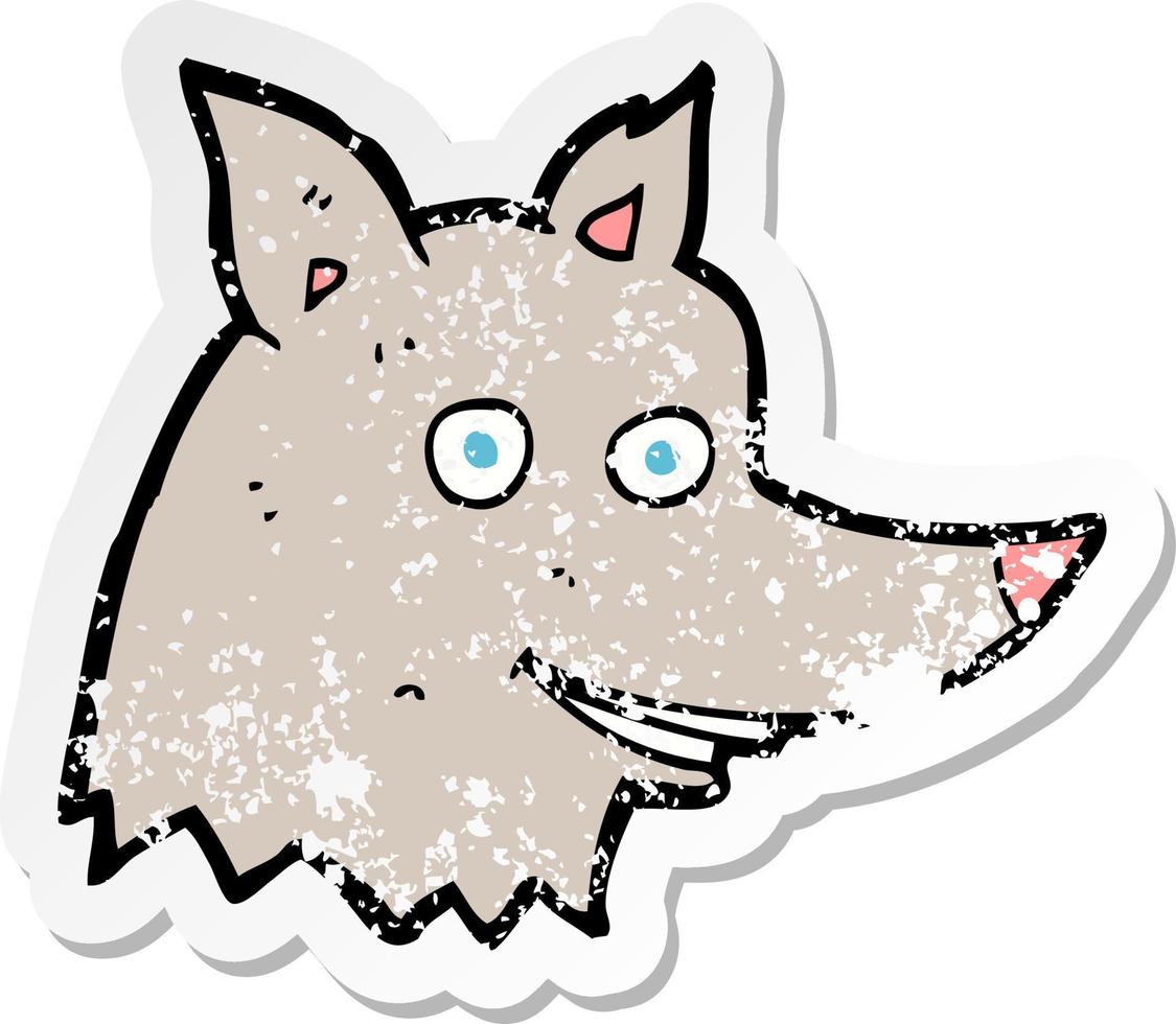 retro noodlijdende sticker van een cartoon wolfskop vector