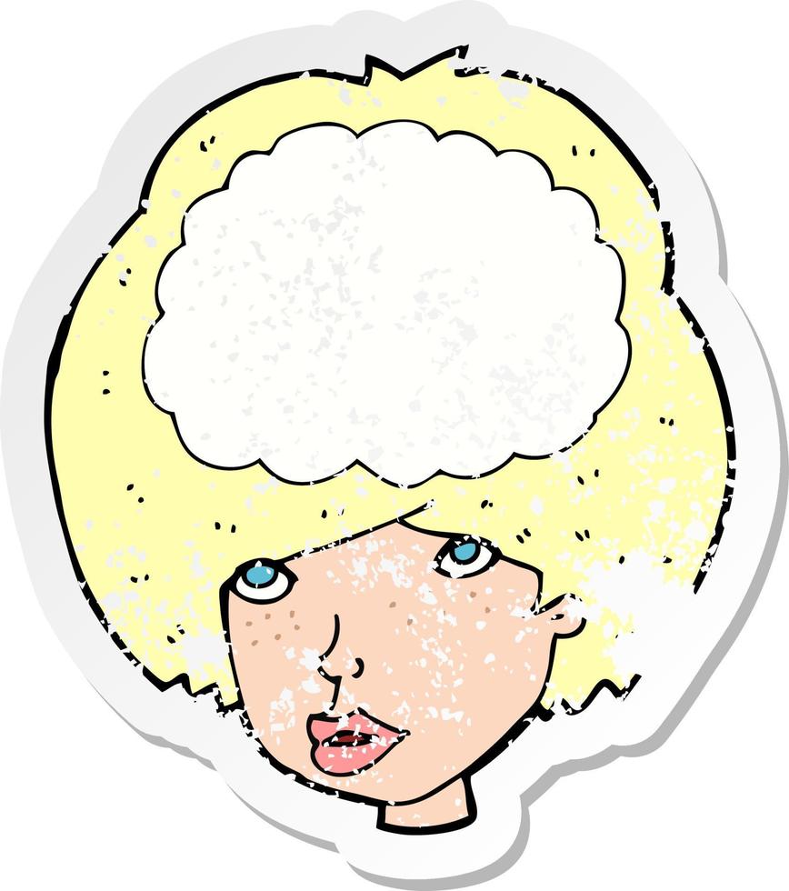 retro noodlijdende sticker van een cartoon leeghoofd vrouw vector