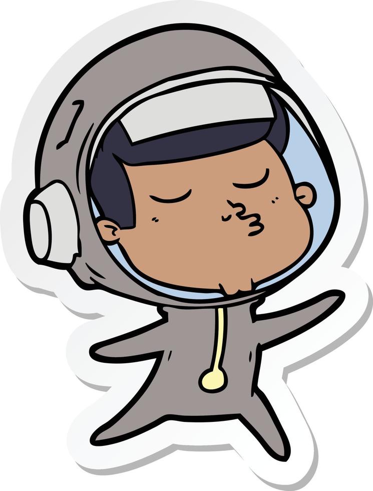 sticker van een cartoon zelfverzekerde astronaut vector