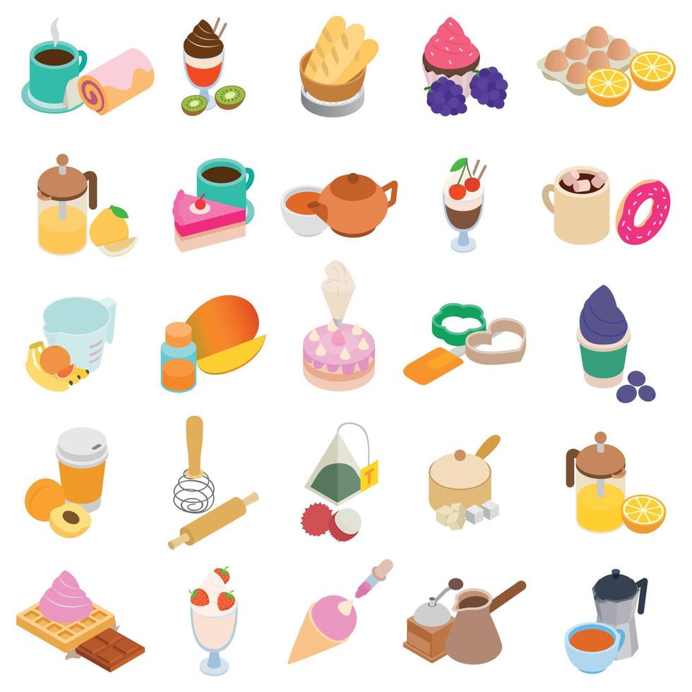 zoet dessert iconen set, isometrische stijl vector